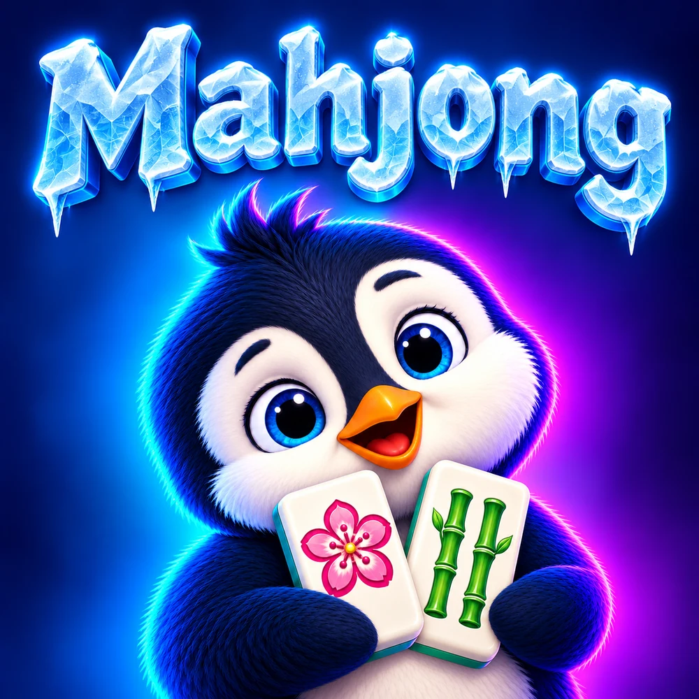 Conzula's cheerful Mahjong penguin holding two tiles